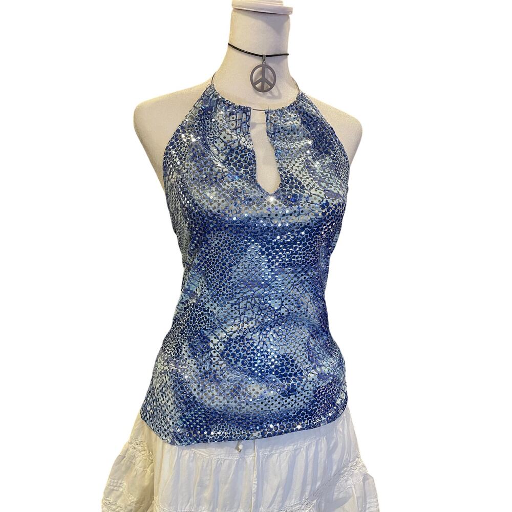 vintage blue sparkly halter top
